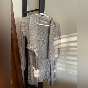Maurice’s long cardigan, tan color, thick wool material